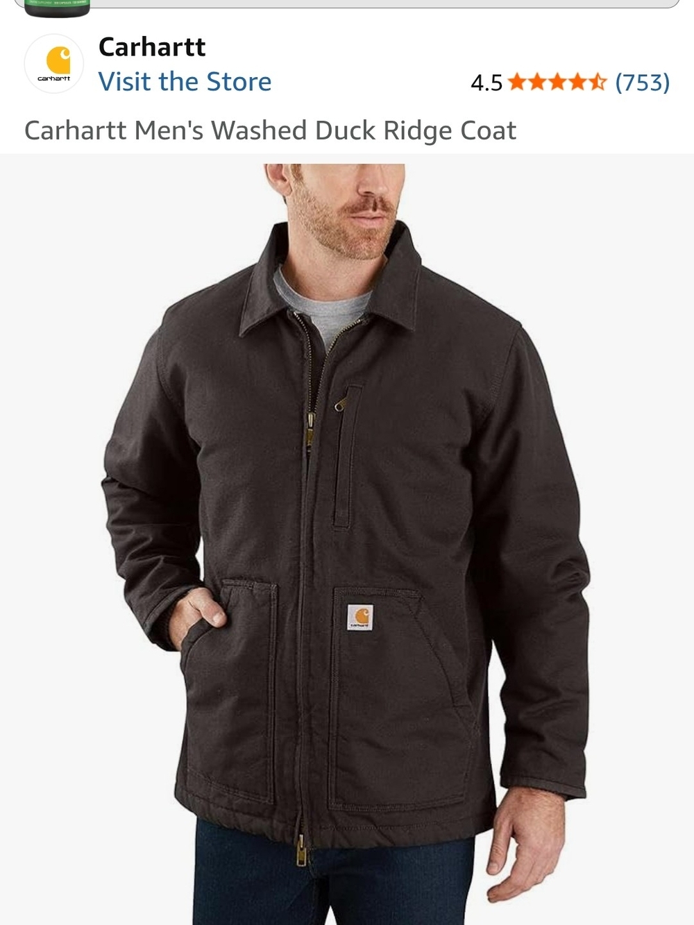 Carhartt Men's Duck Canvas Work Jacket - Dark Brown